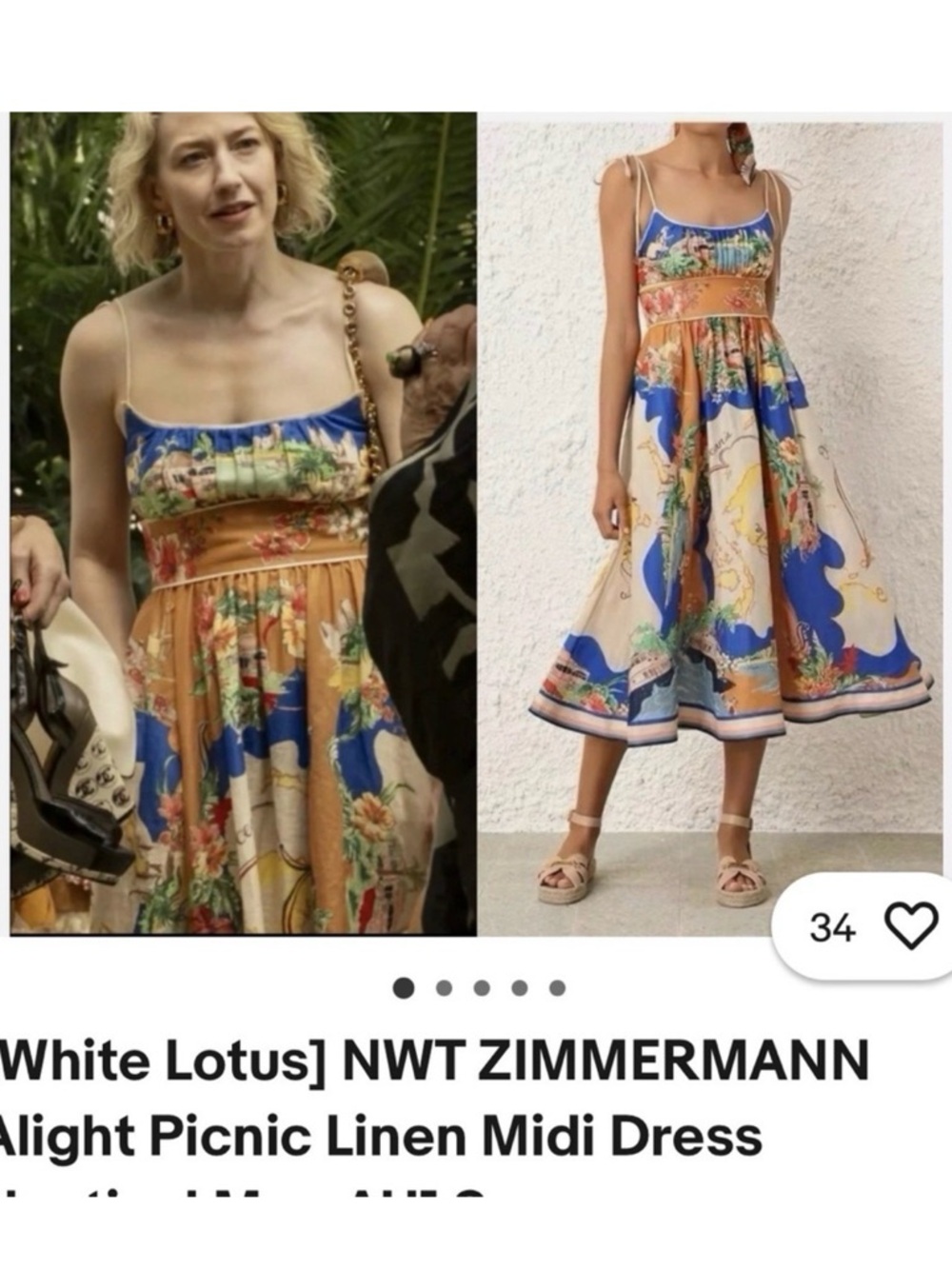 NWT Christian Lacroix linen White Lotus map print vacation sundress Dress S - Picture 14 of 14